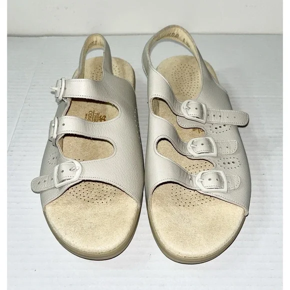 Sas Slingback Sandals Women's 8 WW Bone Trio ii Leather Comfort Walking Wide